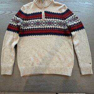 Men's Beige and Red Patterned Sweater